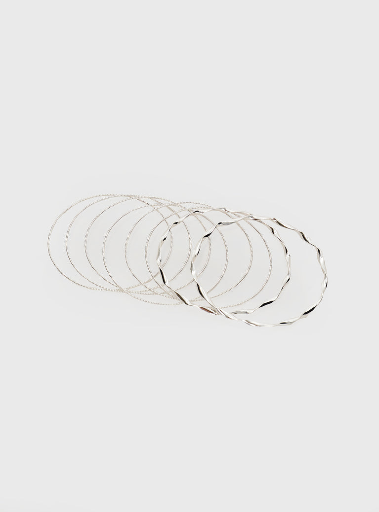 Silver-toned bracelet pack Pack of  eight, bangle style