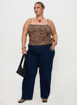 side view of model wearing Princess Polly Jaquelyn Top Leopard Curve Sleeveless Square Neck 