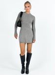 front view of model wearing Princess Polly Tomer Knit Mini Dress Grey Crew Neck 