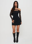 front view of model wearing Princess Polly Kampton Strapless Mini Dress Black Asymmetric Neckline 