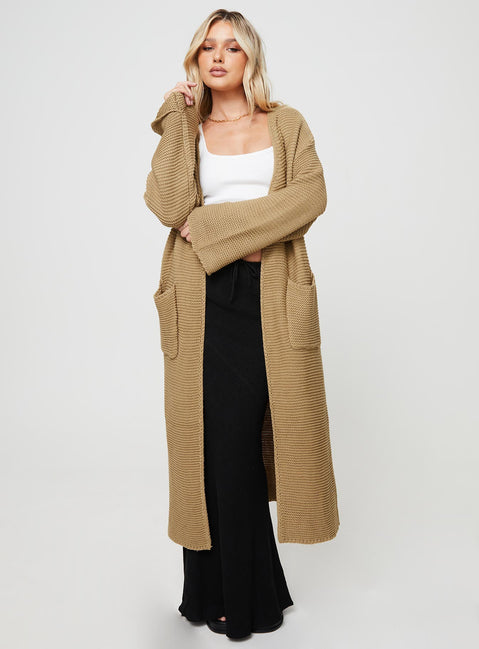 Finneas Longline Cardigan Beige Princess Polly  long 