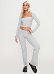 front view of model wearing Princess Polly Closed Eyes Flared Pant Grey Low Rise Pants 