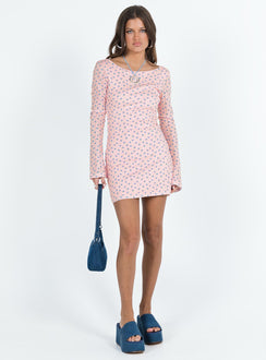 front view of model wearing Princess Polly Hallea Long Sleeve Mini Dress Pink 