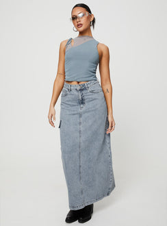   front view of model wearing Princess Polly McGuane Denim Midi Skirt Petite Maxi 