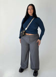 Front view of model wearing  front Princess Polly Full Sleeves High Neck  Elysium Long Sleeve Turtleneck Top Navy Curve