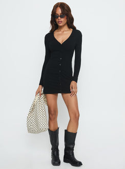 Tereza Long Sleeve Jersey Mini Dress Black