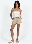 Strapless top Pleated bust Frill hem Shirred band at back