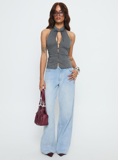 Tiarra Keyhole Sleeveless Top Black Stripe