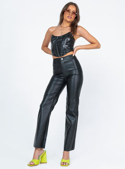 front view of model wearing Princess Polly Macey Pants Black Petite High Waisted Pants 
