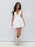 Front view of model wearing  front Princess Polly Scoop Neck  Madaline Mini Dress Ivory