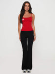 front view of model wearing Princess Polly Cherize Ribbon Stitch Pant Black High Waisted Pants 