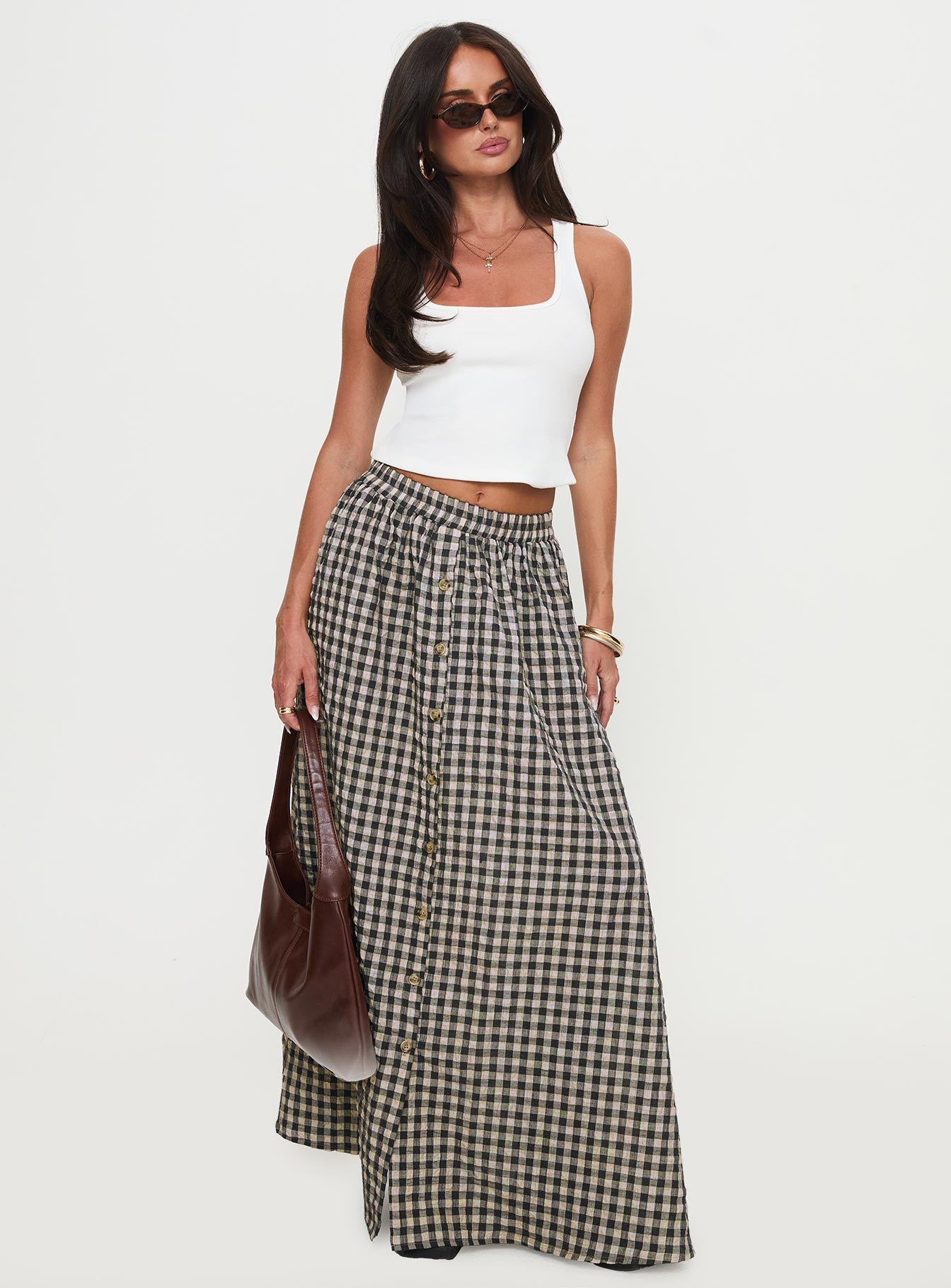 Cartmel Check Maxi Skirt Black / Cream | Princess Polly