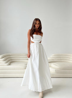 Front view of model wearing  front Princess Polly Asymmetric Neckline  Jessia Maxi Dress White