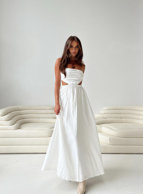 Front view of model wearing  front Princess Polly Asymmetric Neckline  Jessia Maxi Dress White