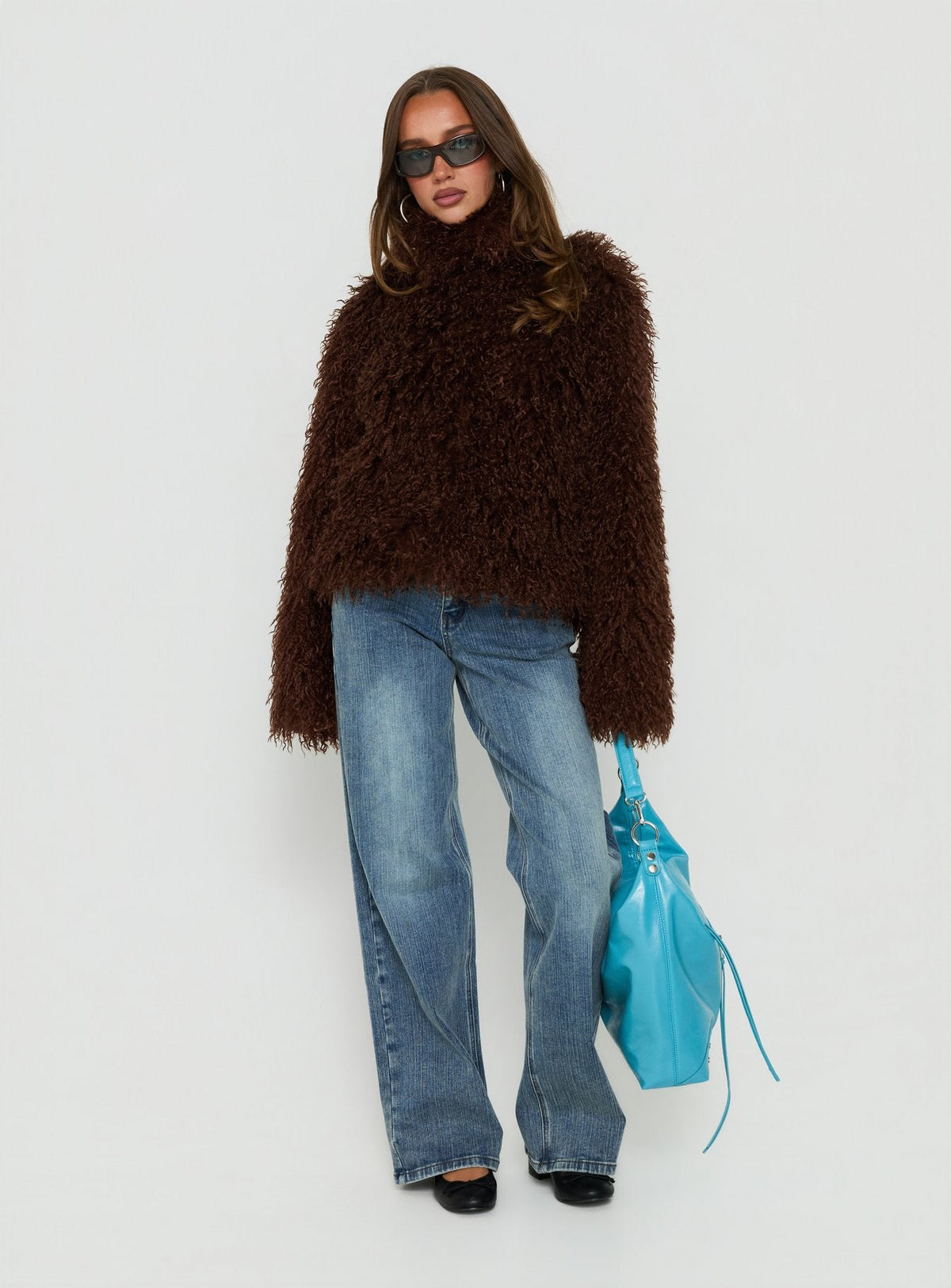 Kaiero Oversized Faux Fur Shag Jacket Brown