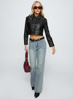 front view of model wearing Princess Polly Echo Park Jeans Vintage Wash Jean Mid Rise 