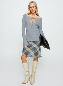 front view of model wearing Princess Polly Luxie Tie Detail Knit Sweater Grey 