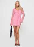 Princess Polly V-Neck  Marisela Long Sleeve Mini Dress Pink