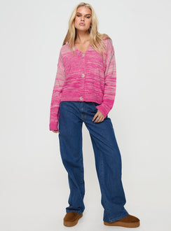 front view of model wearing Princess Polly Emikio Cardigan Ombre Pink regular 