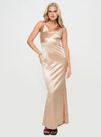 front view of model wearing Princess Polly Dubois Maxi Dress Champagne Cowl Neck 