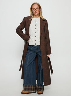 Salazar Longline Belted Trench Coat Chocolate Brown