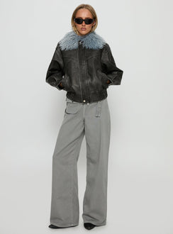 Brittanni Fluffy Collar Jacket Black / Blue