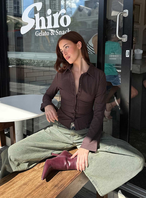 Anni Pinstripe Shirt Brown Petite