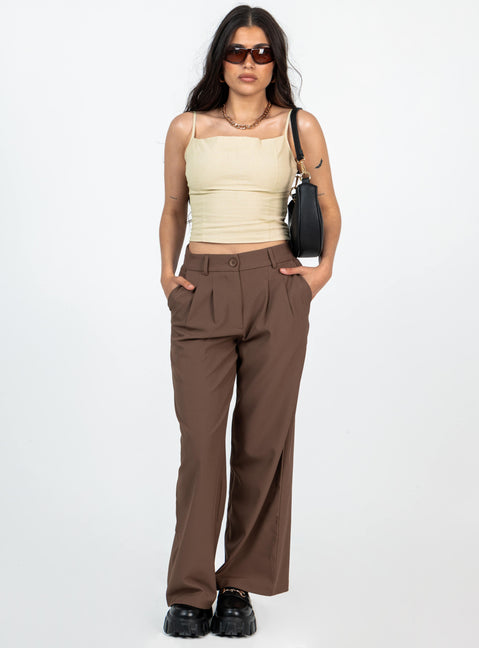 product Princess Polly High Waisted Pants High Waisted Pants High Waisted Pants  Archer Pants Brown Petite