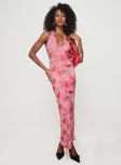 Maxi dress Floral print, halter style, low open back with tie fastening Good stretch, fully lined 