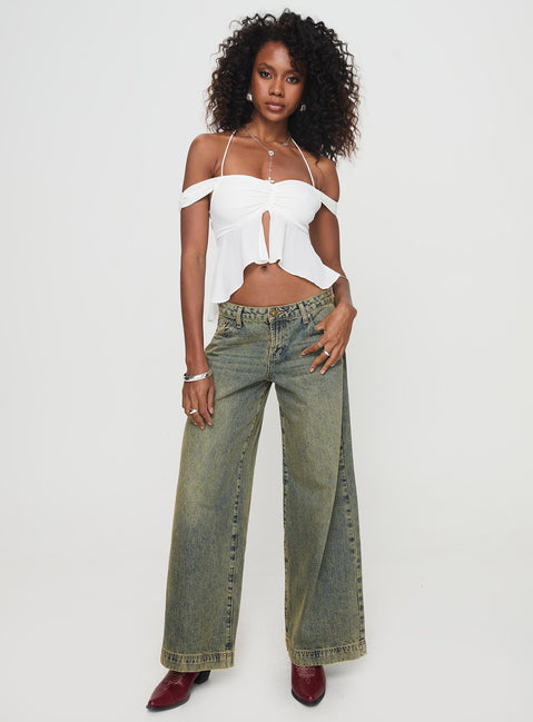 front view of model wearing Princess Polly Waylen Top White Short Sleeves Sweetheart 