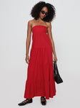 front view of model wearing Princess Polly Kazia Maxi Dress Red Straight Neck 