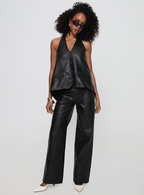 front view of model wearing Princess Polly Hills Halter Onyx Sleeveless V-Neck 