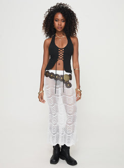   front view of model wearing Princess Polly Kastio Crochet Midi Skirt White Midi Skirts 