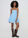 front view of model wearing Princess Polly Palatial Mini Dress Light Blue Square Neck 