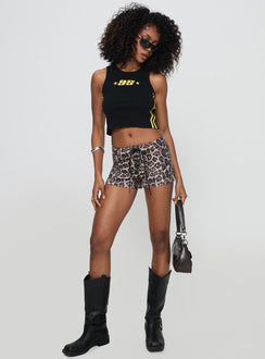 side view of model wearing Princess Polly Sports 95 Tank Black Sleeveless Crew Neck 