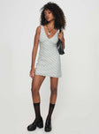 front view of model wearing Princess Polly Granberg Mini Dress Grey V-Neck 