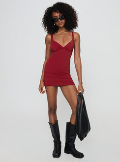 front view of model wearing Princess Polly Wandella Mini Dress Red Plunger 