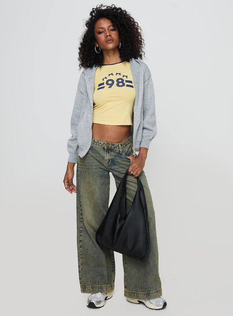 back view of model wearing Princess Polly Morrigan Zip Up Hooded Sweater Grey Marle Cropped 