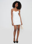 front view of model wearing Princess Polly Bow Me Up Mini Dress White Scoop Neck 