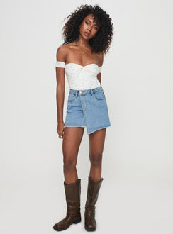   front view of model wearing Princess Polly Barbuto Denim Wrap Mini Skirt Light Wash Mini Skirts 