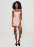 front view of model wearing Princess Polly Clemence Mini Dress Pink Scoop Neck 