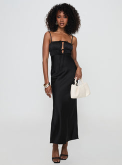 back view of model wearing Princess Polly Jaquelin Maxi Dress Black Square Neck 