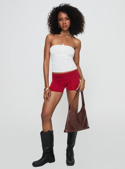 side view of model wearing Princess Polly Seona Strapless Top White Sleeveless straight 