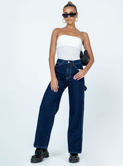 front view of model wearing Princess Polly Makena Strapless Bodysuit White Low Impact Sleeveless 