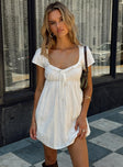 front view of model wearing Princess Polly Monsterrat Mini Dress White Sweetheart Neckline 