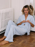 Blue Striped sleep pants High rise, elasticated waistband, twin hip pockets, straight leg