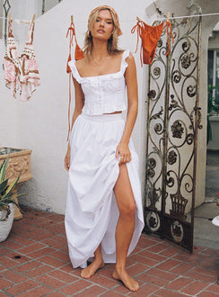   front view of model wearing Princess Polly Valerio Maxi Skirt White Maxi 