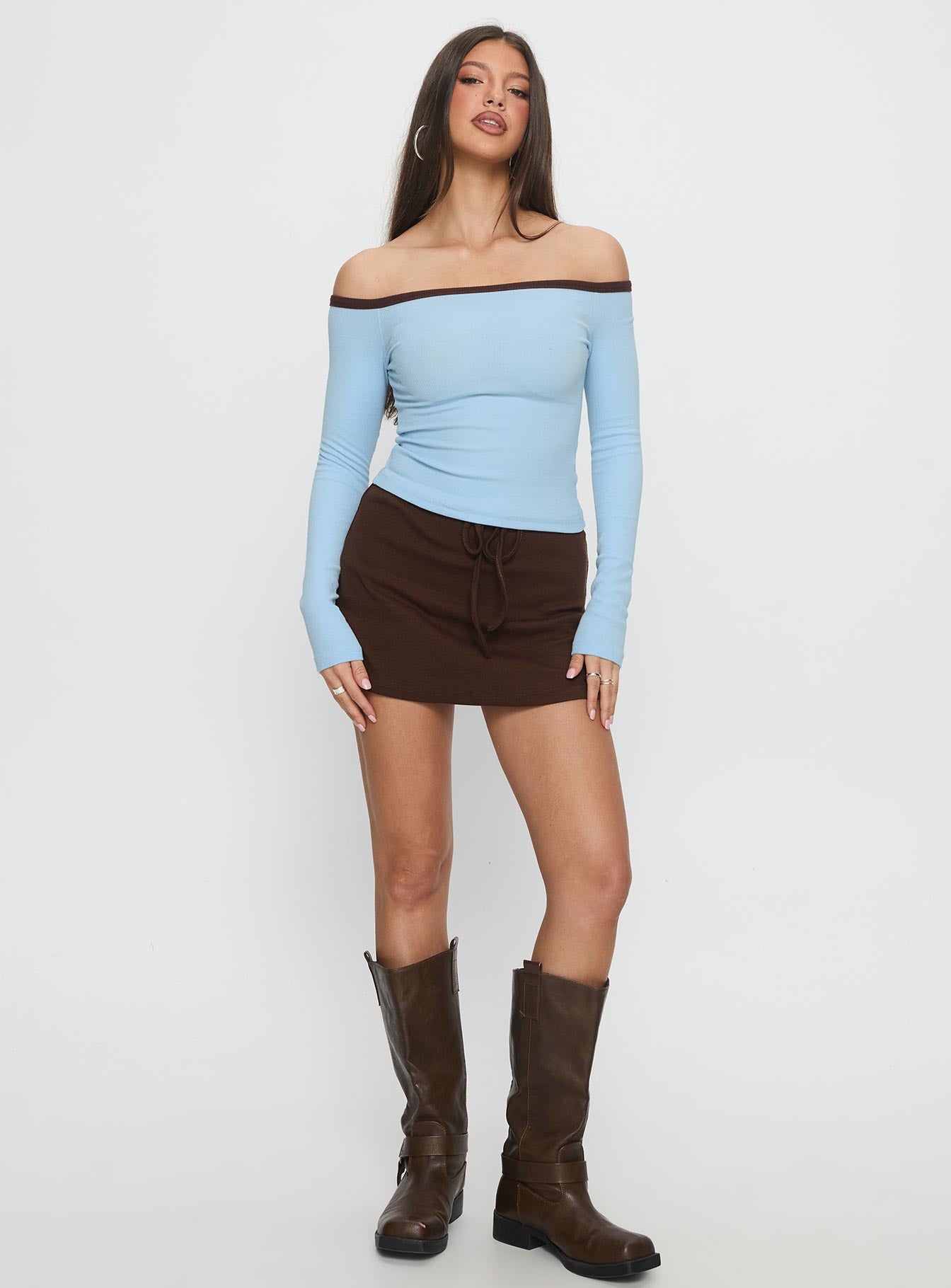 Baseline Off Shoulder Top Blue / Brown