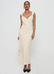 front view of model wearing Princess Polly Fernwood Maxi Dress Yellow Floral Plunger 