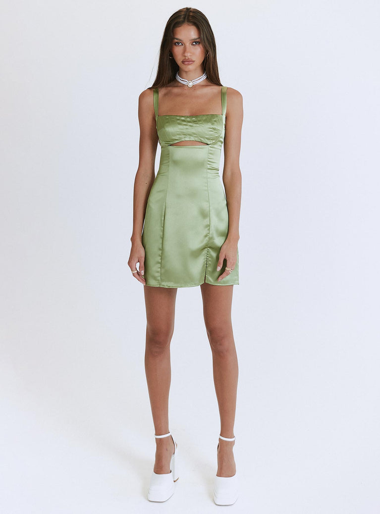 Princess Polly Square Neck  Matcha Mini Dress Green